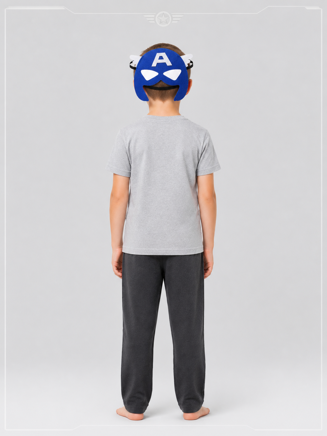 Blue Cosplay Mask with White Letter A and Wings back view
