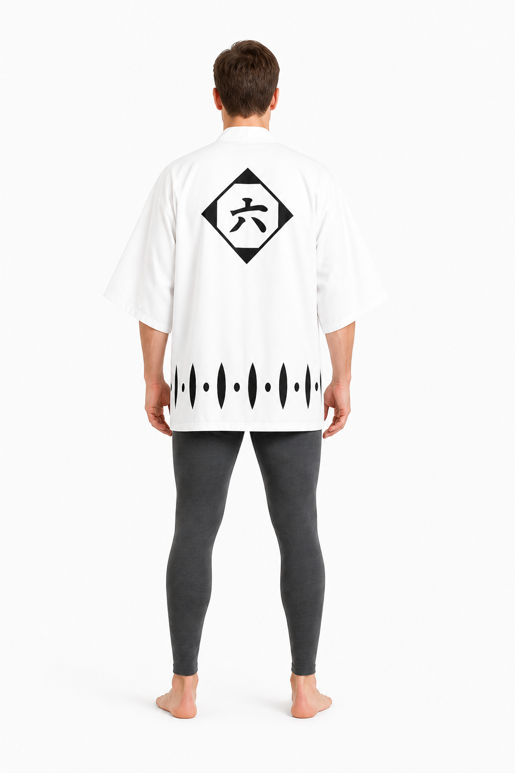 White Cosplay Costume with Black Pattern, Short Sleeves back view