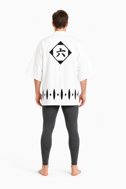 White Cosplay Costume with Black Pattern, Short Sleeves back view