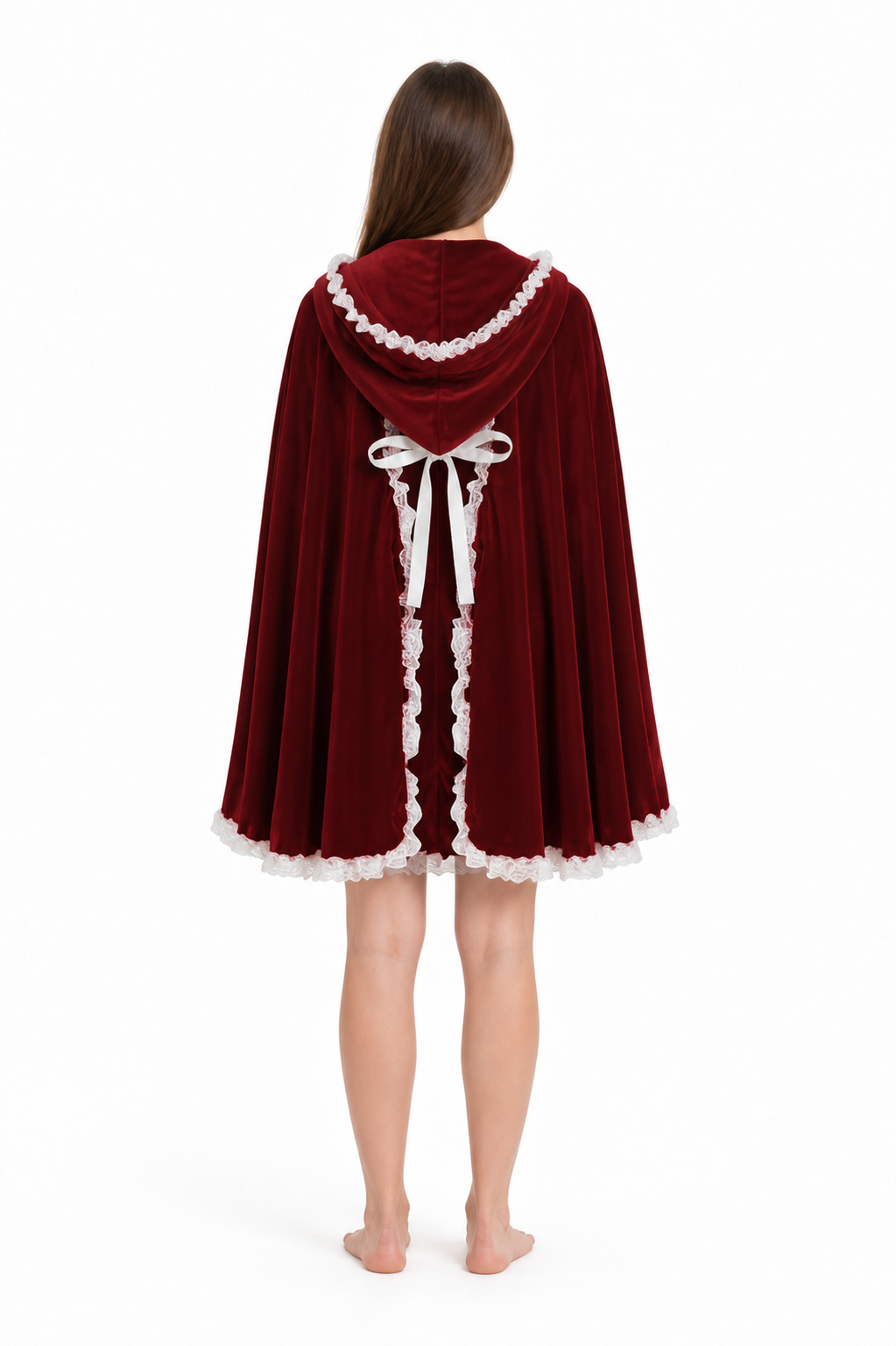 Red Hooded Cape with Lace for Halloween back view