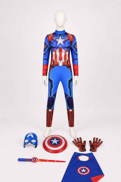 Captain America Children's Costume with Cape and Shield back view