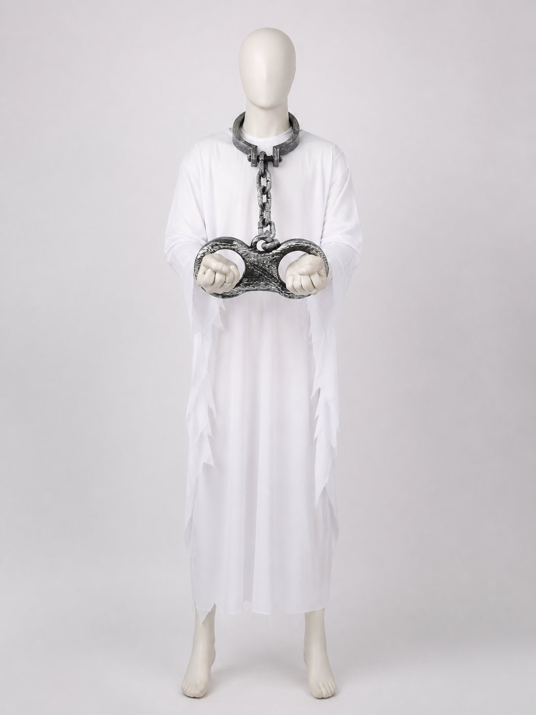 White Zombie Costume with a Ragged Hem and Chains back view