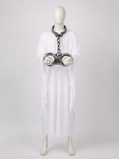 White Zombie Costume with a Ragged Hem and Chains back view