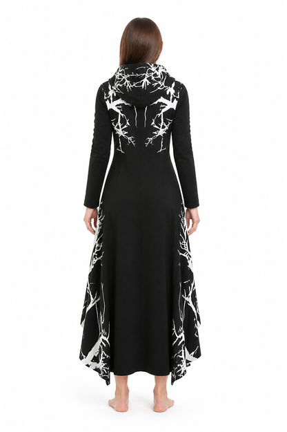 Long Hooded Cloak with White Branch Print back view