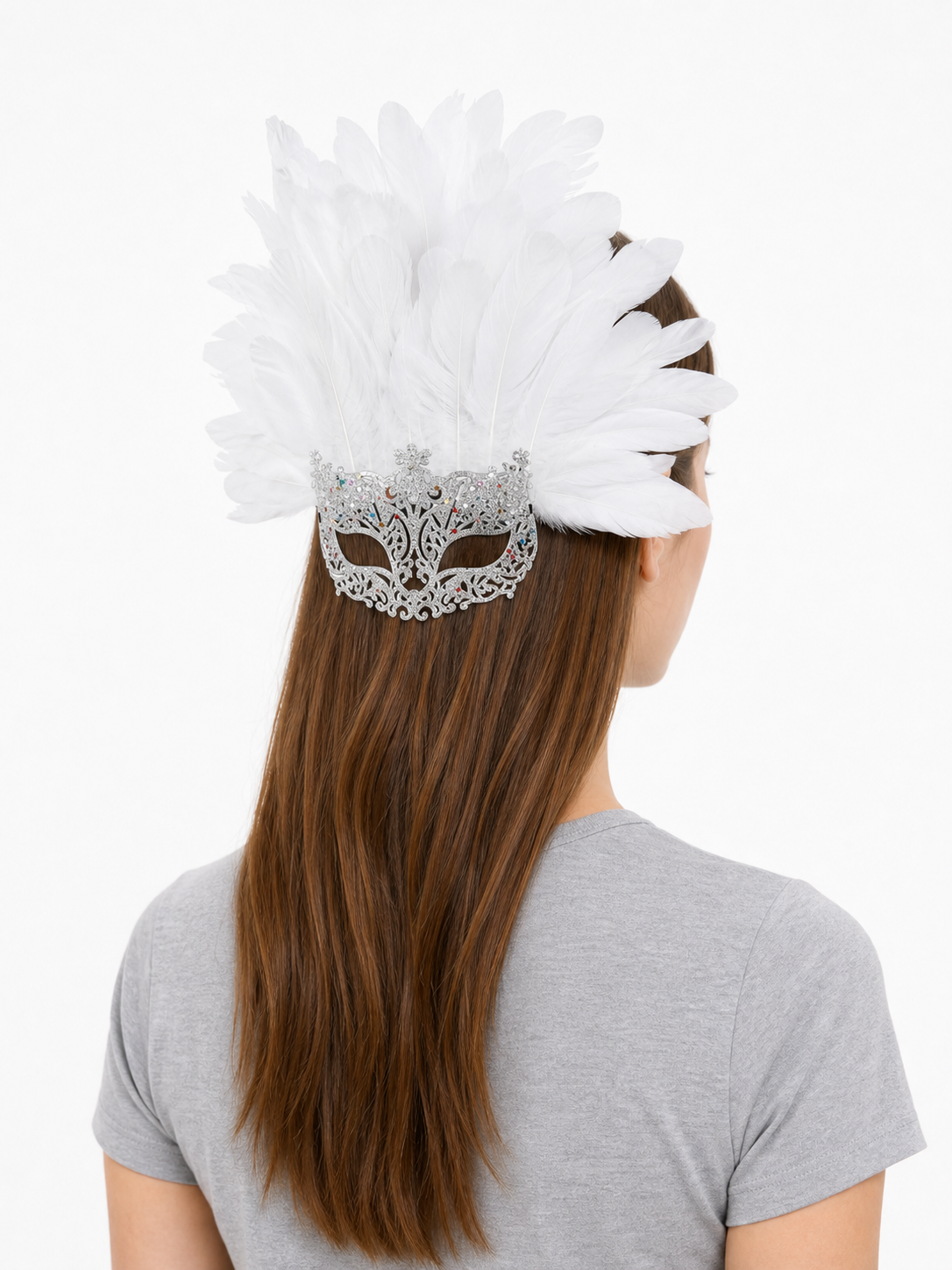 White Feather Masquerade Mask product view 29