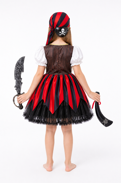 Children’s Striped Pirate Costume with Skull back view