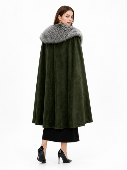 Green Carnival Cloak with Fur Collar