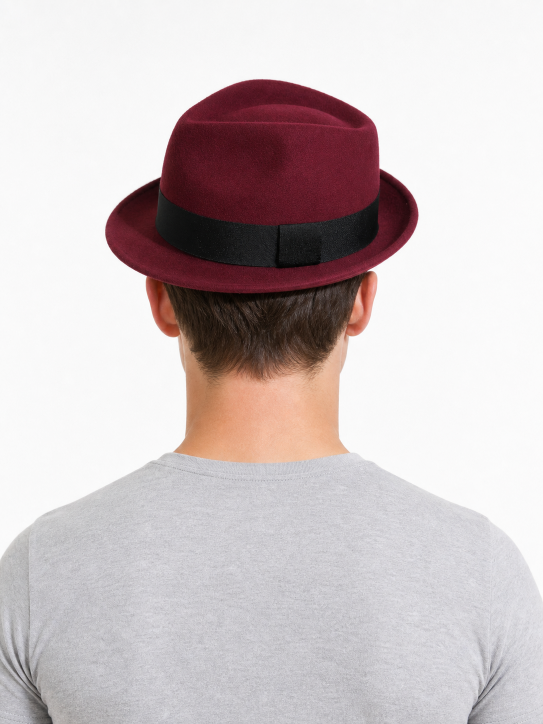 Burgundy Fedora Hat with Black Band