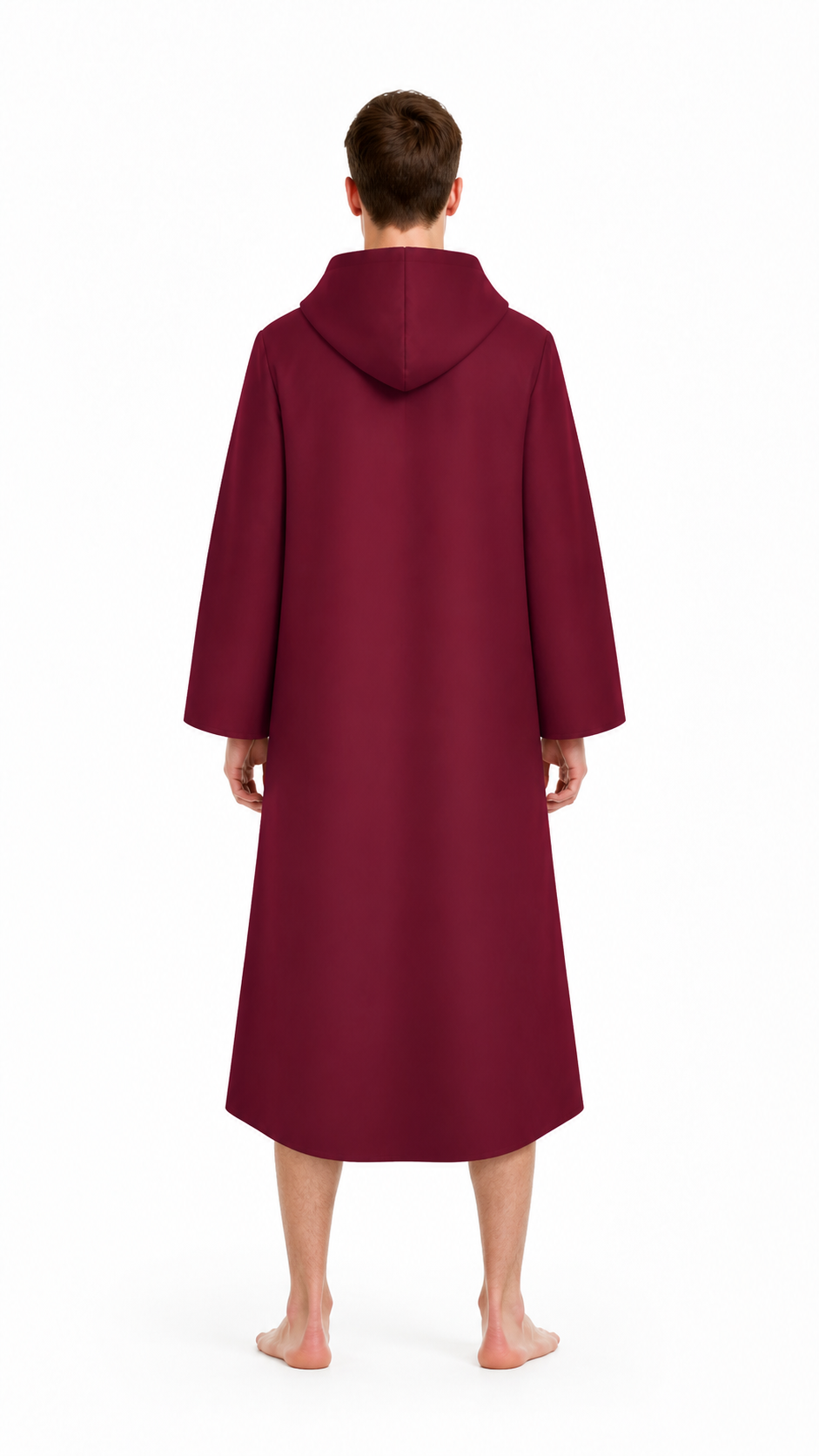 Long Burgundy Hooded Cloak with Flared Sleeves back view