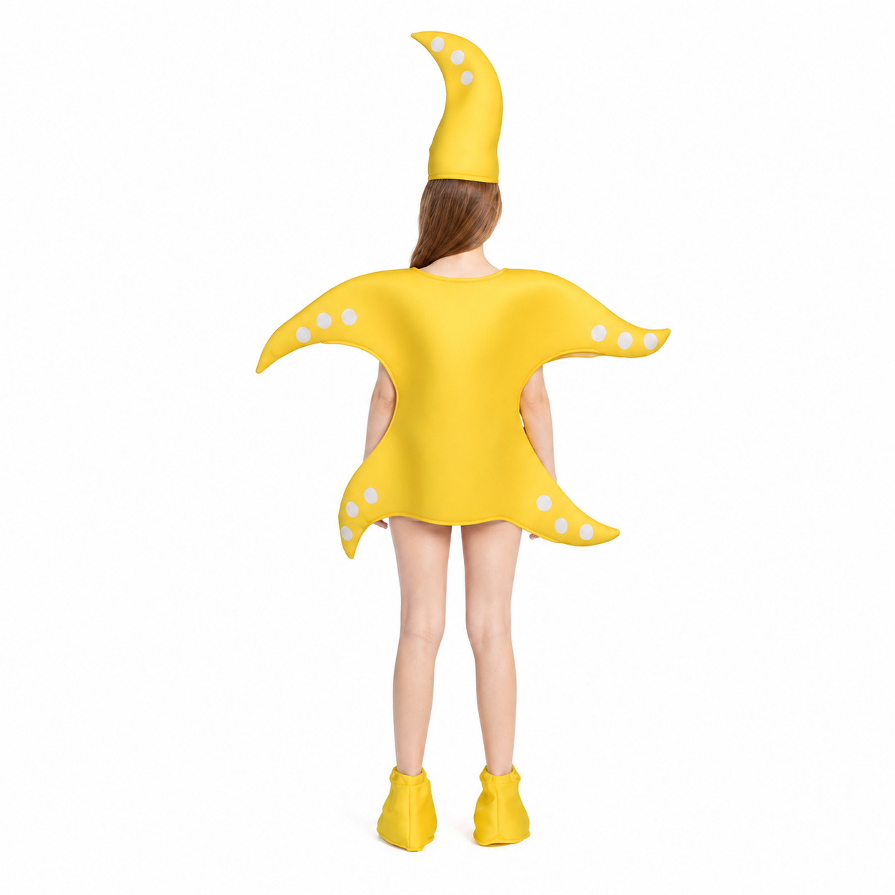 Yellow Starfish Costume with White Dots back view