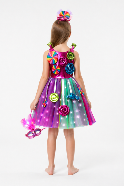 Girls' Dress with LED Lights and Candy Print back view