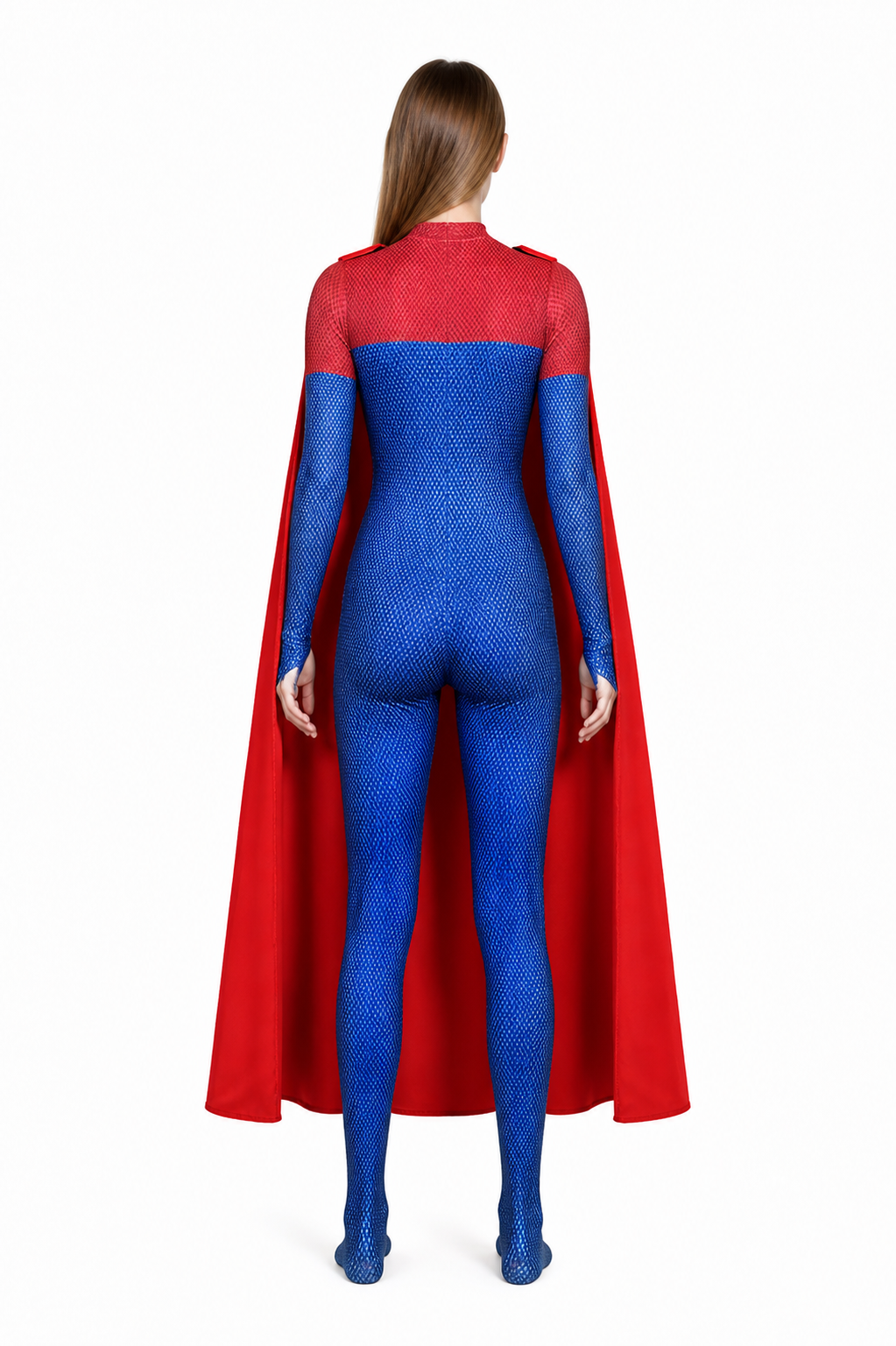 Cosplay Jumpsuit with Cape and Chest Emblem back view