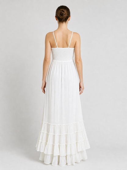 White Boho Maxi Dress with Open Back