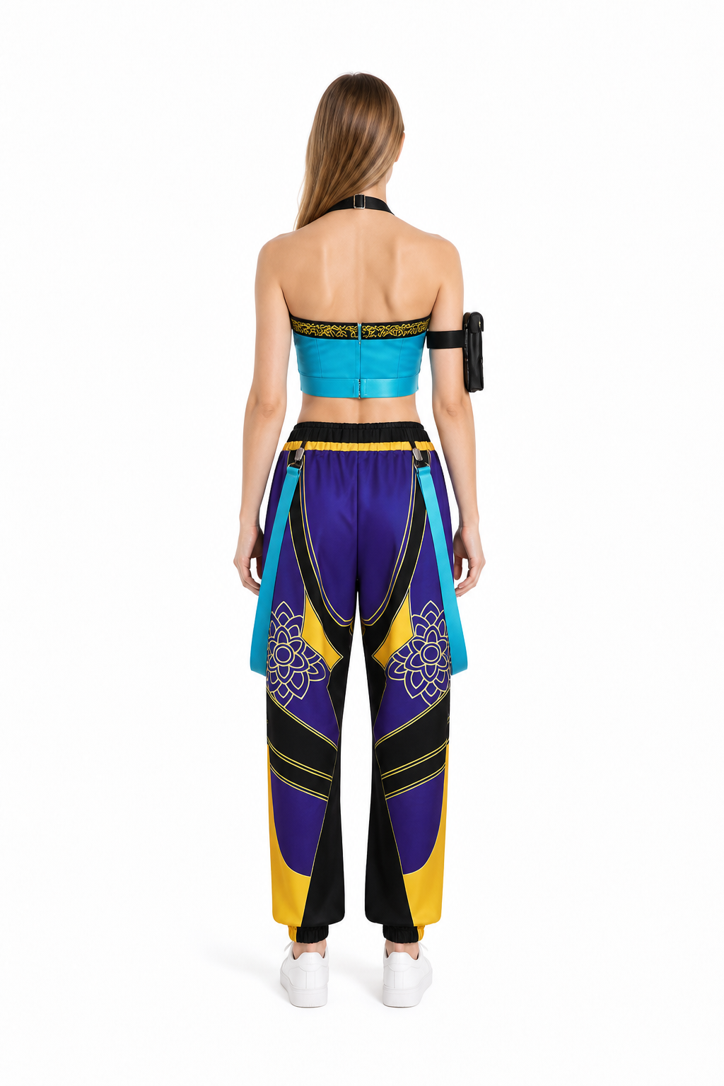Cosplay Costume: Sleeveless Top, Pants, and Bag back view