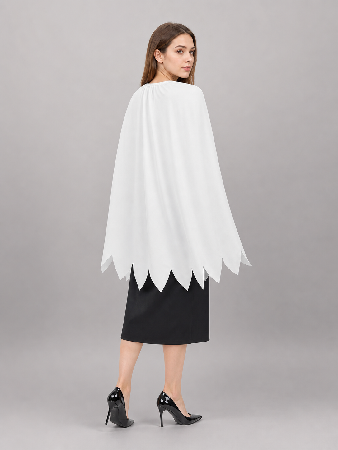 Women's White Cavewoman Costume Dress: One-Shoulder Asymmetric Neckline back view 6