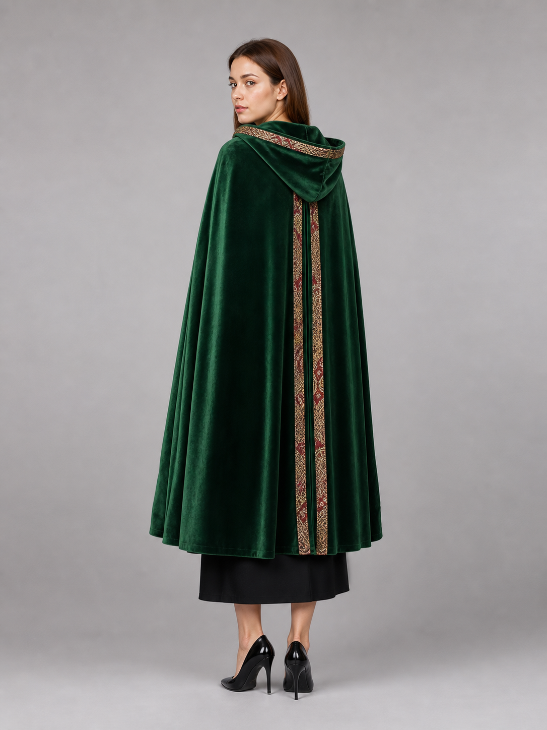 Green Medieval Hooded Carnival Cloak