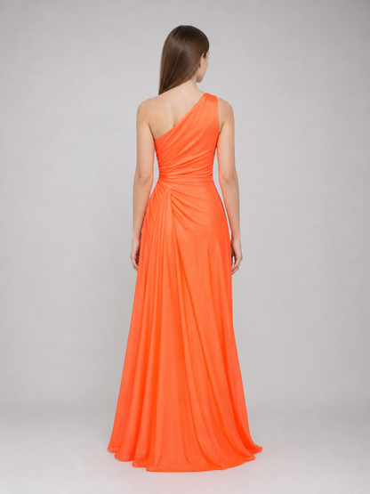 Asymmetrical One-Shoulder Maxi Dress, Orange