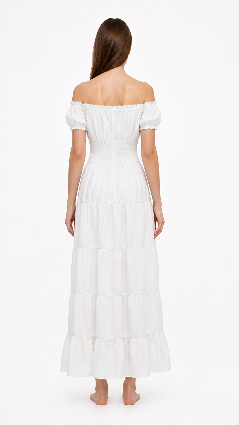 Off-the-Shoulder Dress with a Tiered Skirt and Ruffles back view