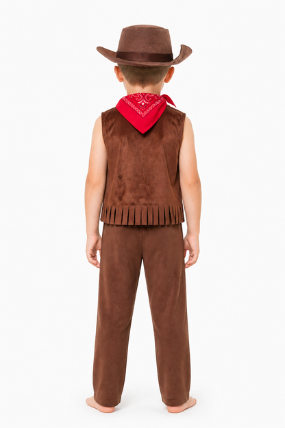 Cowboy Costume with Vest, Hat, and Bandana for Halloween back view