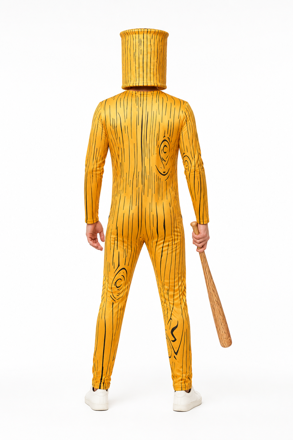 Stick Figure Costume with Mask and Bat for Halloween back view