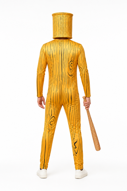 Stick Figure Costume with Mask and Bat for Halloween back view