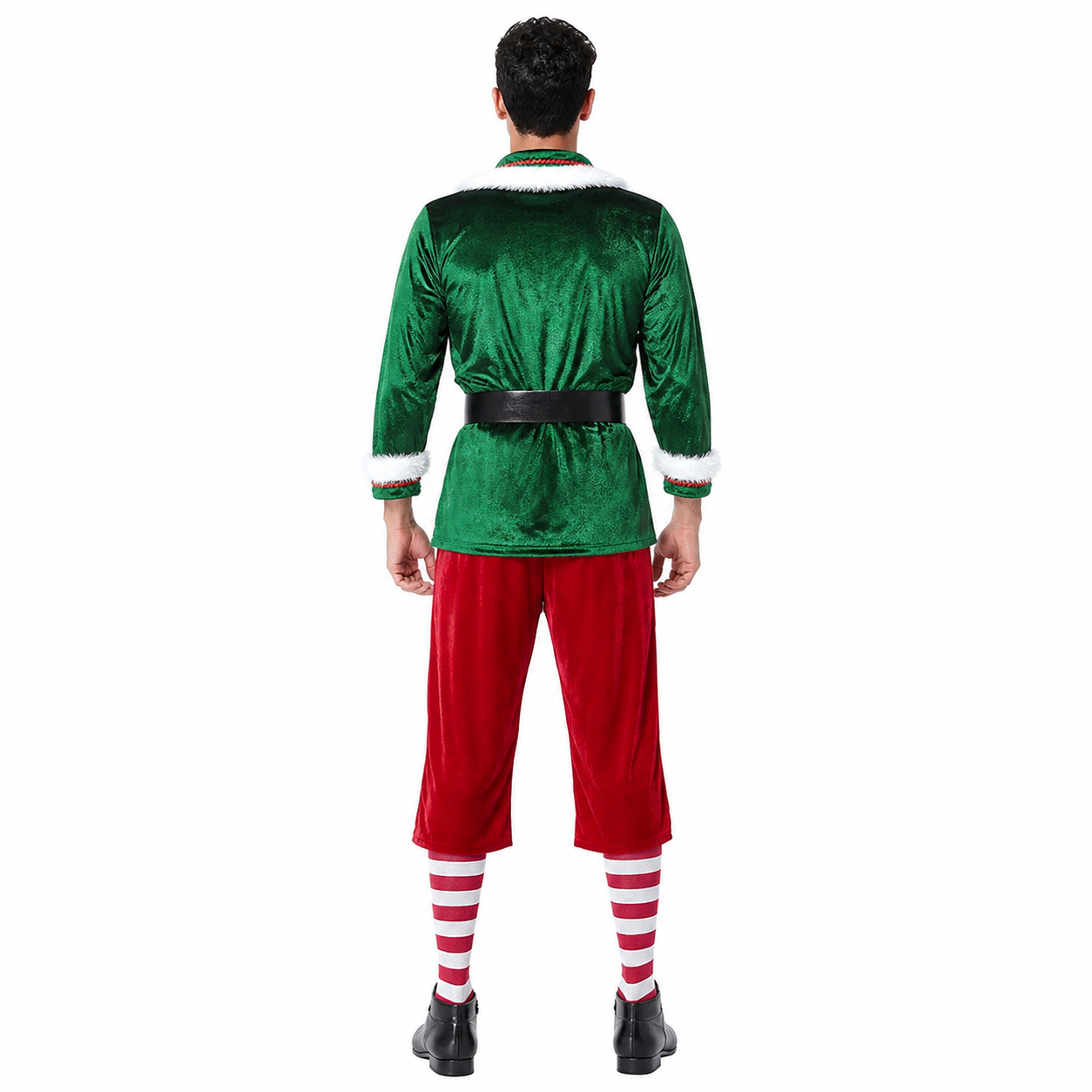 Christmas Elf Costume with White Fur Trim back view