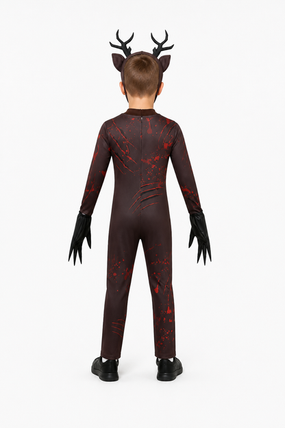 Scary Deer Costume with Antlers and Claws for Halloween back view