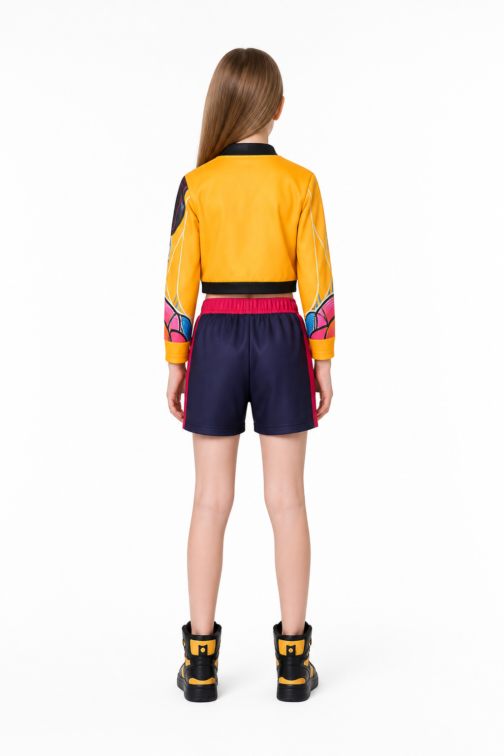 Orange Cosplay Costume with Jacket and Shorts back view