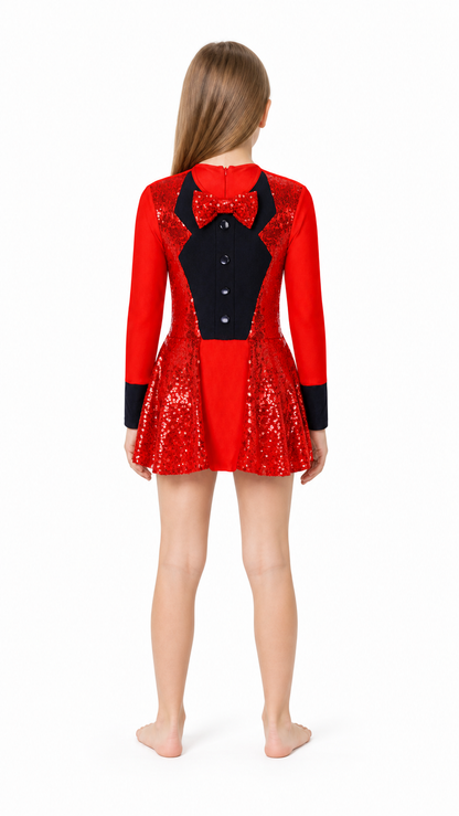 Red and Black Sequin Carnival Dress with Bow back view
