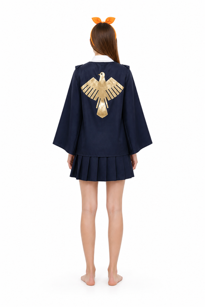 Mashle Anime Cosplay Costume, Dark Blue Robe with Accessories back view