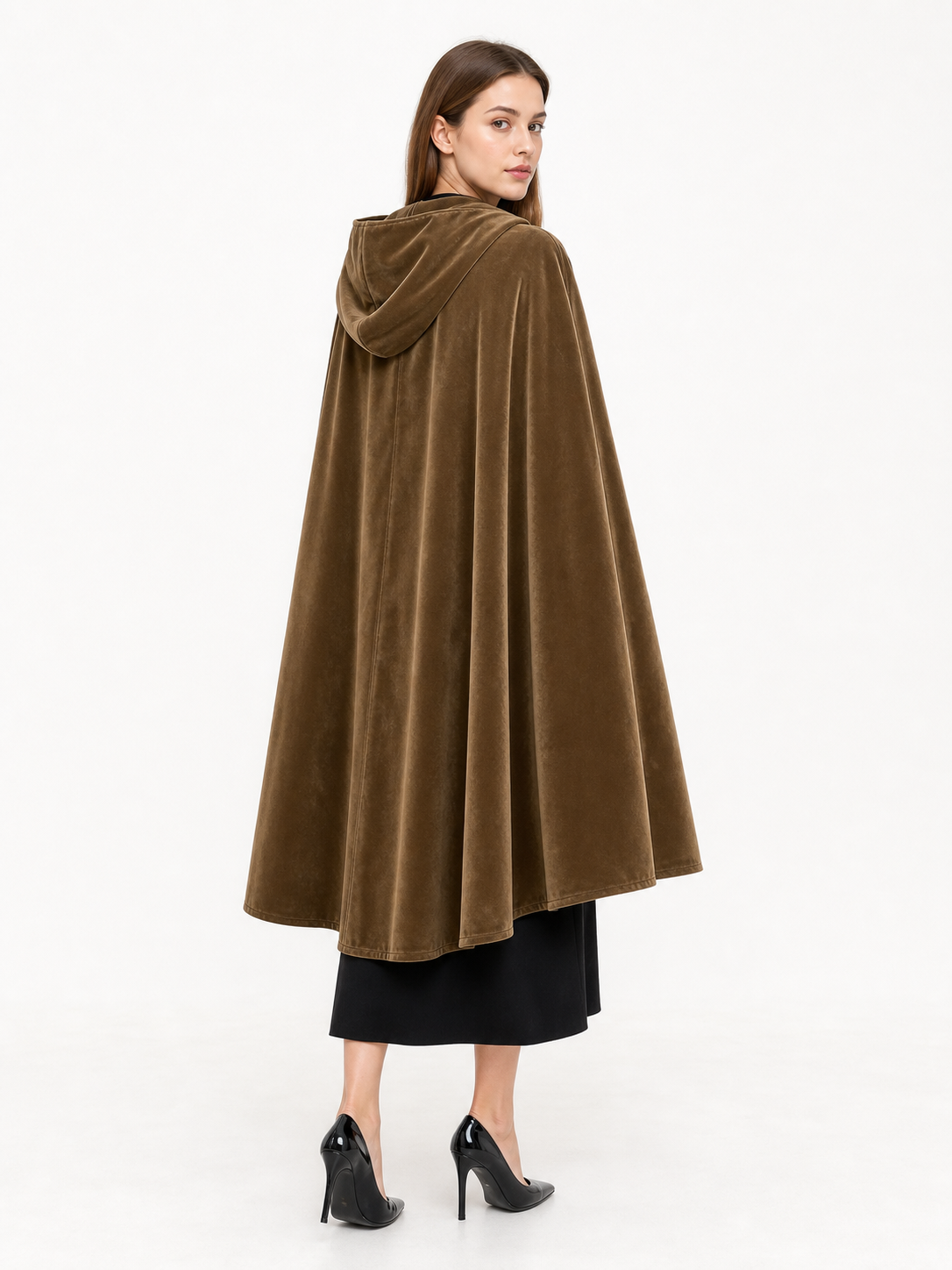 Brown hooded medieval costume cloak