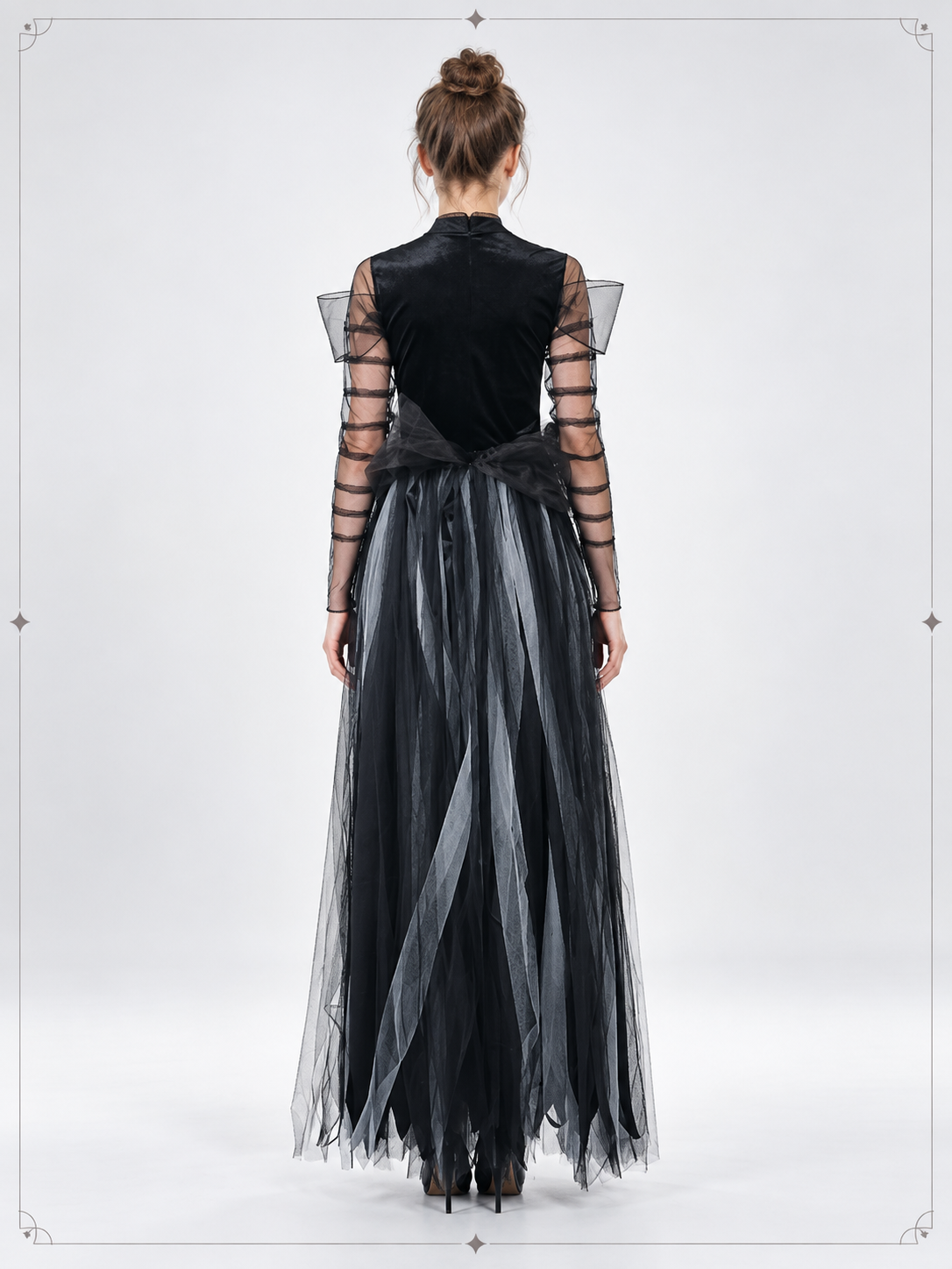 Black carnival dress with corset bodice and bow