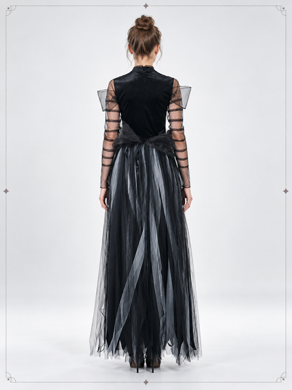 Black carnival dress with corset bodice and bow