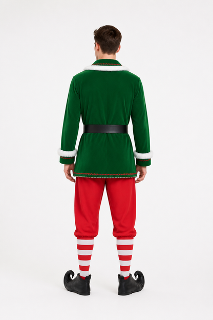 Green and Red Elf Costume with Belt for Performances back view