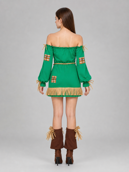 Scarecrow Costume with Hat, Dress, Pants, and Fringe