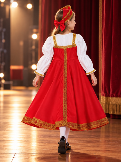 Stage Costume with Red Dress and Headpiece back view