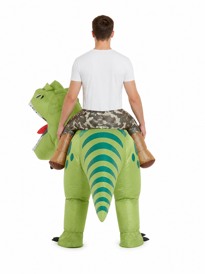 Green Inflatable Dinosaur Costume with Crest back view