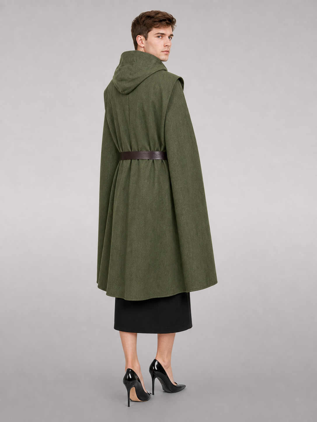 Medieval Fantasy Role Play Costume Set, 2-Piece Olive Green Hooded Sleeveless
