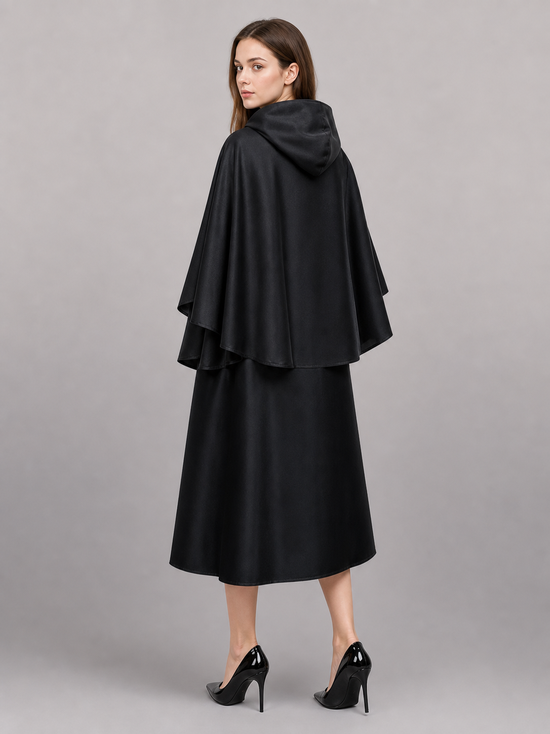 Long Black Hooded Carnival Cape