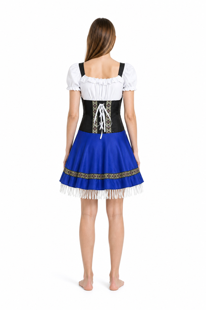 Dirndl Dress with a Corset and Full Skirt with Colorful Trim back view
