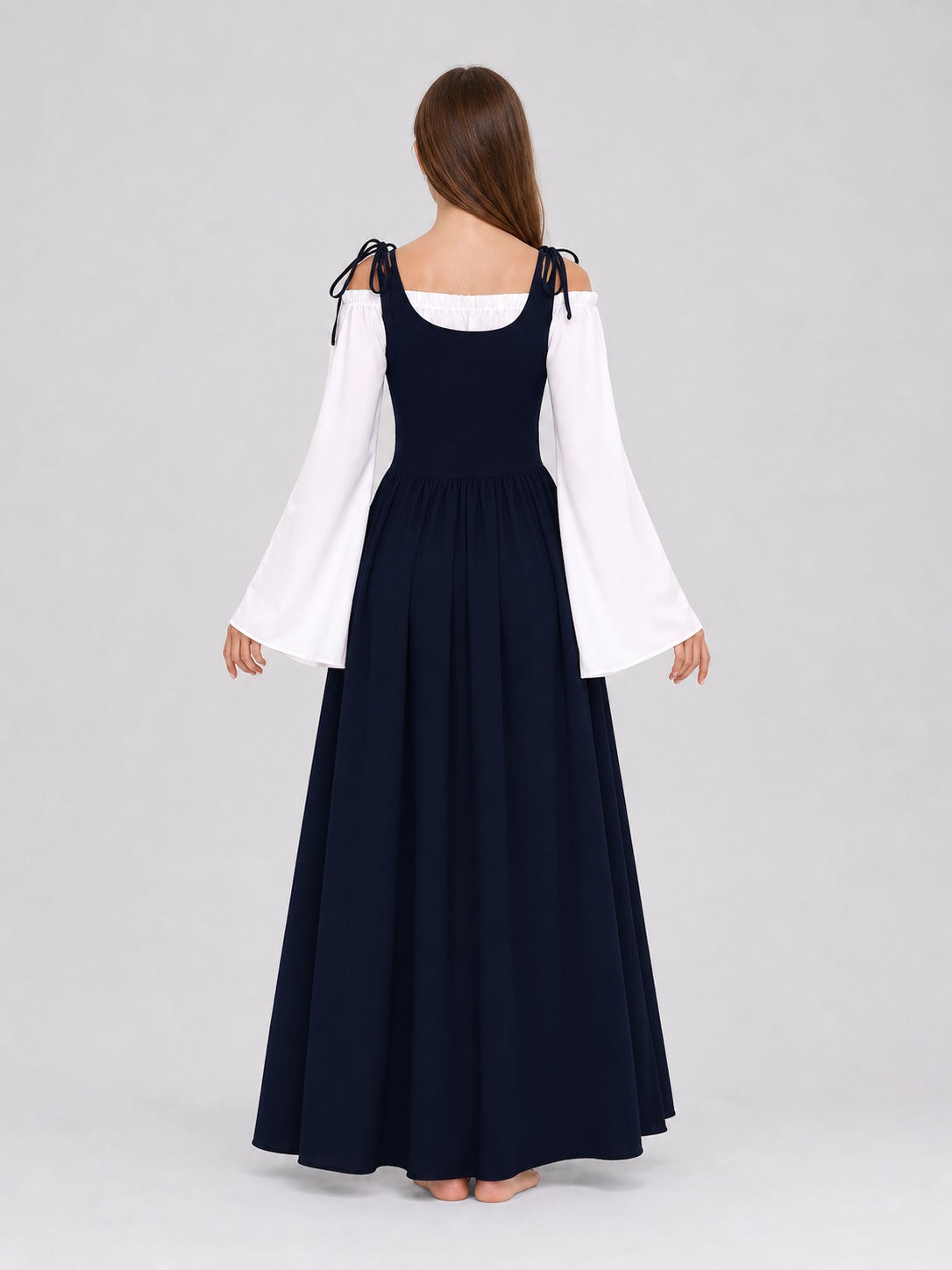 Renaissance-style dress with corset lacing and wide sleeves