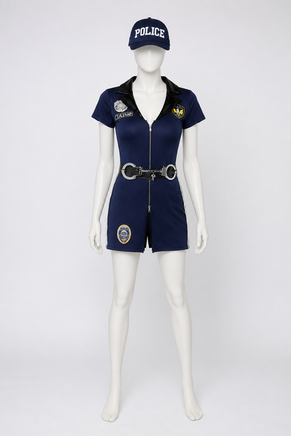Dark Blue Short-Sleeve Police Costume back view