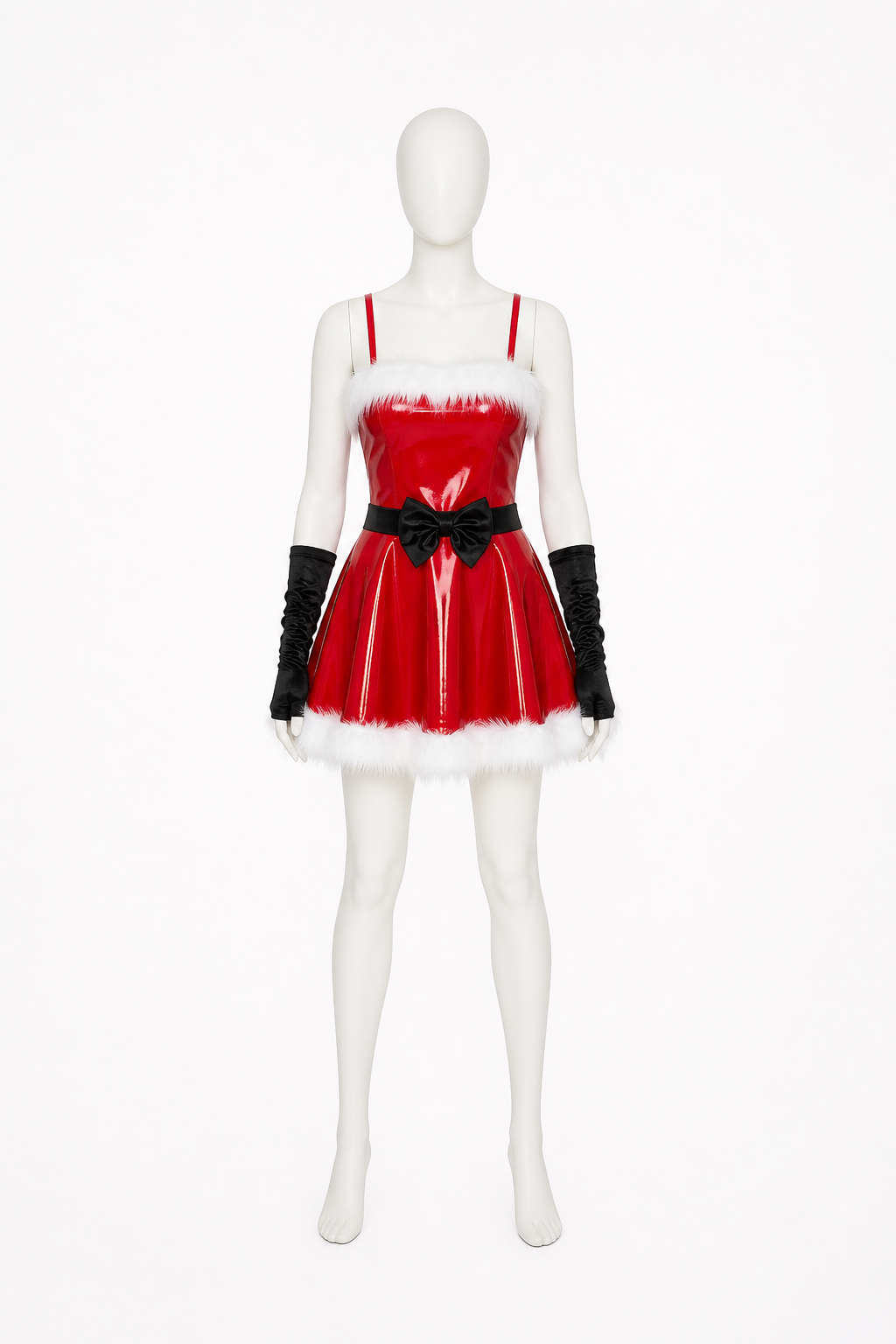 Red New Year's Carnival Costume with White Trim back view