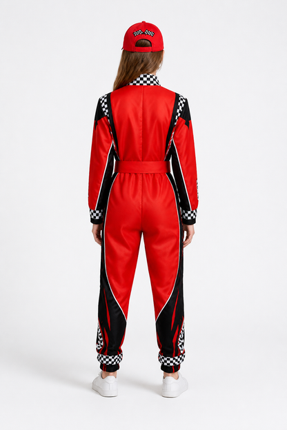 Children's Racing Jumpsuit with Checkered Print back view