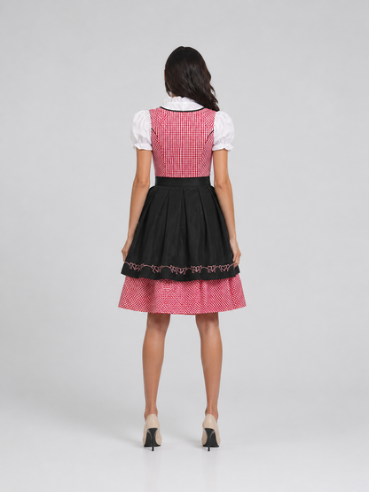 Plaid Dress with Apron-Style Panel and Puff Sleeves back view