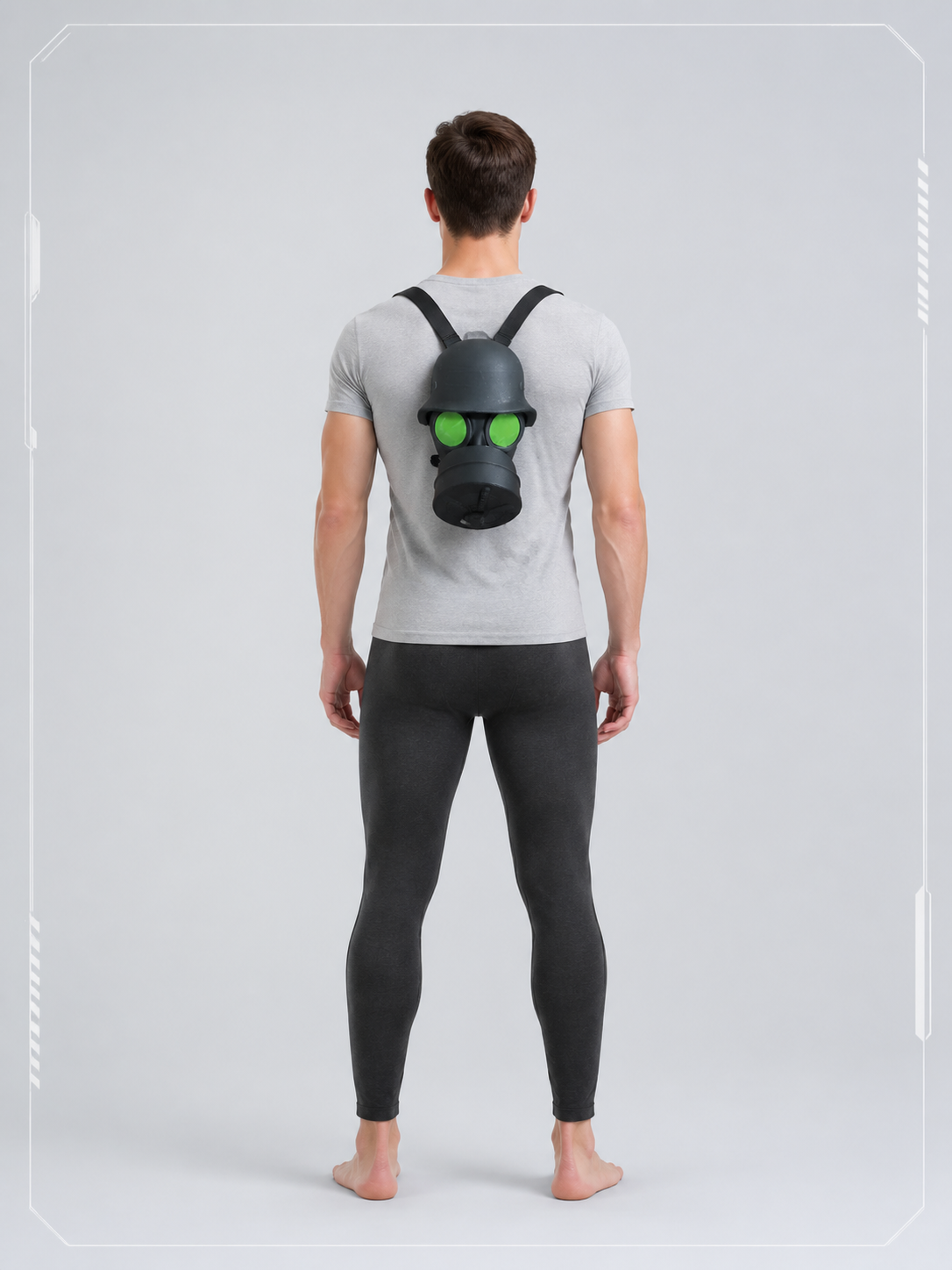 Halloween Gas Mask-Style Mask with Green Lenses back view
