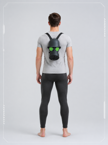 Halloween Gas Mask-Style Mask with Green Lenses back view
