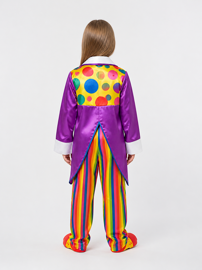 Children’s Clown Costume with Purple Jacket and Bow Tie back view