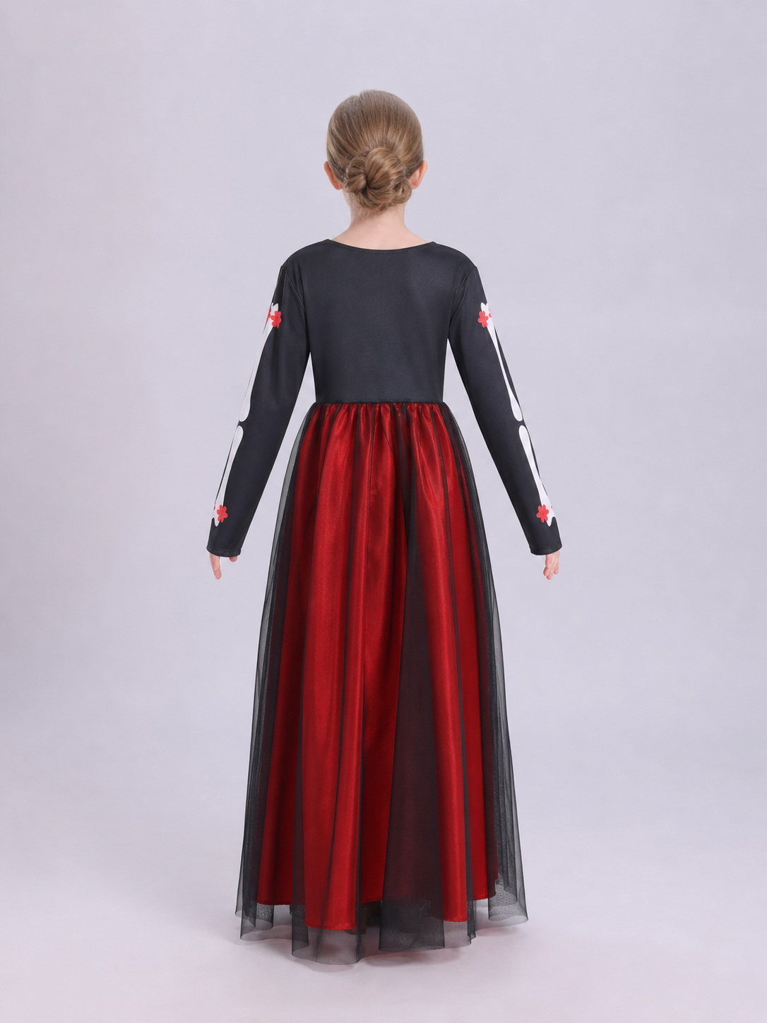 Halloween cosplay dress with a skeleton print