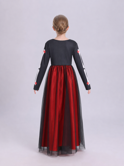 Halloween cosplay dress with a skeleton print